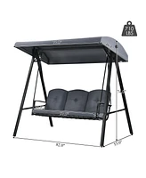 Gymax 3-Person Patio Porch Swing Cushioned Outdoor Swing Chair w/ Adjustable Canopy