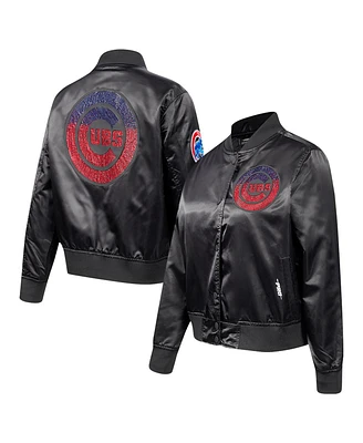 Pro Standard Women's Black Chicago Cubs Rhinestone Satin Full-Snap Jacket