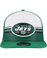 New Era Men's White/Green New York Jets Striped A-Frame 9FIFTY Adjustable Trucker Snapback Hat