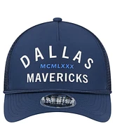 New Era Men's Navy Dallas Mavericks Minimalist A-Frame 9FORTY Trucker Hat