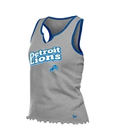 New Era Women's Silver Detroit Lions Lettuce Hem Notch Neck Tri-Blend Tank Top