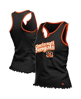 New Era Women's Black Cincinnati Bengals Lettuce Hem Notch Neck Tri-Blend Tank Top