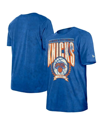 New Era Men's Blue York Knicks Throwback Vintage Boxy Mineral Wash T-Shirt