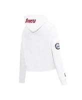 Pro Standard Women's White Philadelphia 76ers 2024/25 City Edition Chenille Applique Cropped Pullover Hoodie