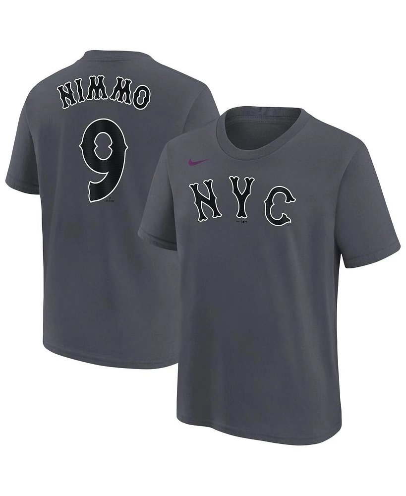 Nike Big Boys and Girls Brandon Nimmo Charcoal New York Mets Fuse City Connect Name Number T-Shirt