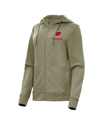 Antigua Women's Olive Wisconsin Badgers Seeker Full-Zip Hoodie