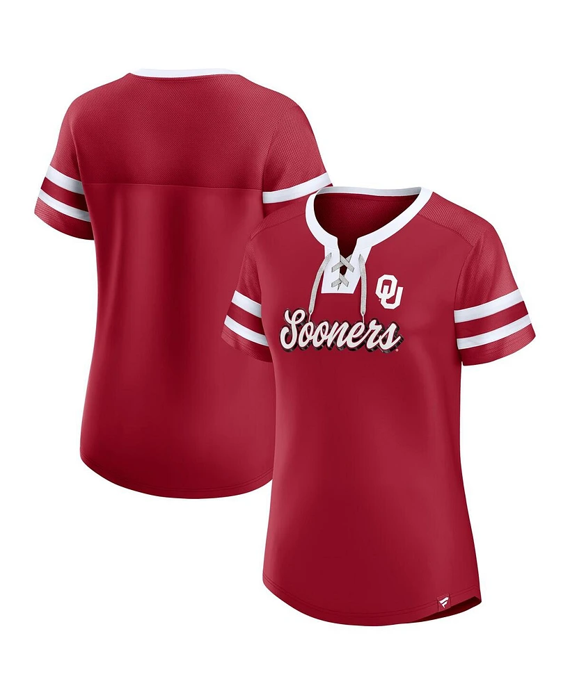 Fanatics Women's Crimson Oklahoma Sooners Iconic Athena Lace-Up T-Shirt