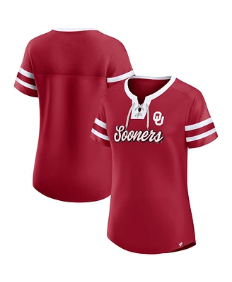 Fanatics Women's Crimson Oklahoma Sooners Iconic Athena Lace-Up T-Shirt