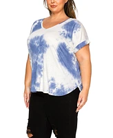 Coin 1804 Plus Tie Dye V-Neck Rolled Sleeve Dolman T-Shirt