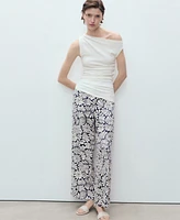 Mango Women's Floral Linen Pants