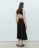 Mango Women's Openwork Embroidery Motifs Midi Dress