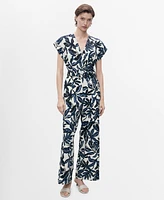 Mango Women's Belt Printed Linen Jumpsuit