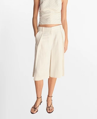 Mango Women's Striped Linen-Blend Bermuda Shorts