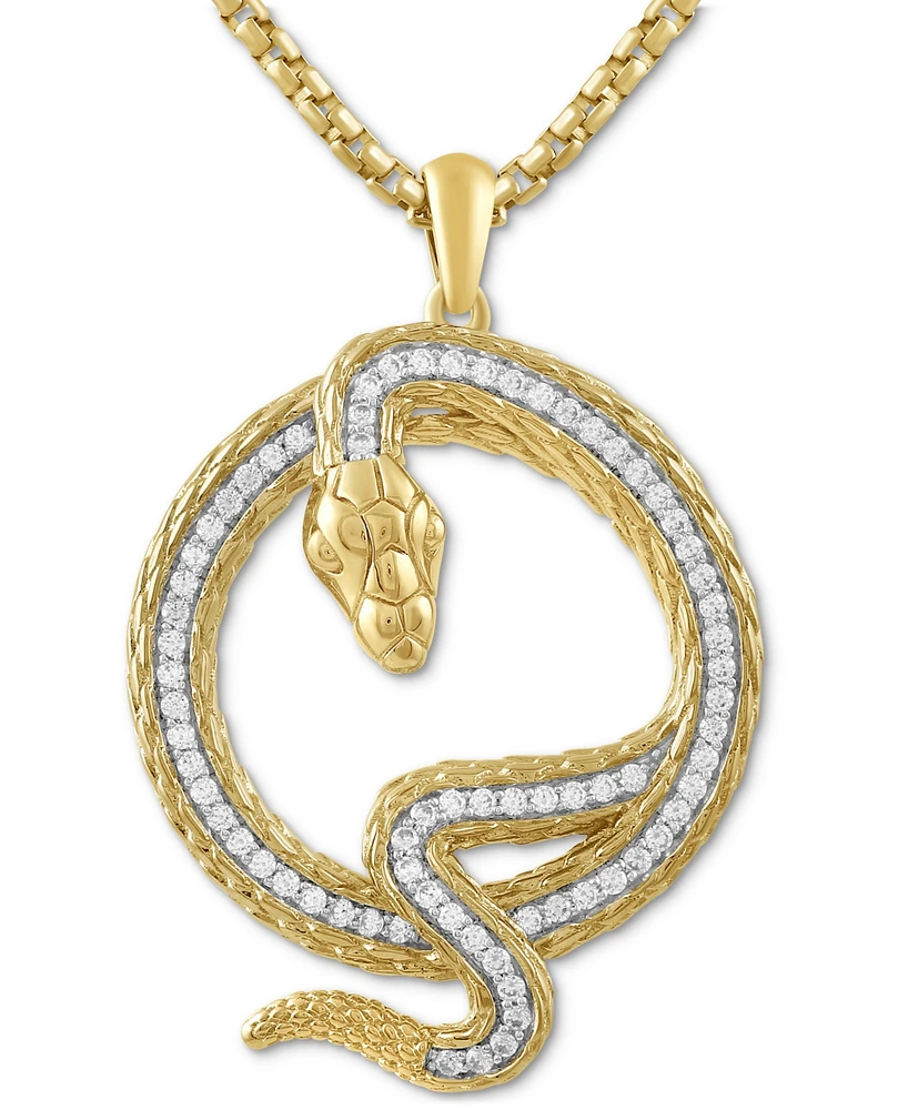Men's Diamond Coiled Snake 22" Pendant Necklace (1/2 ct. t.w.) in Gold-Plated Sterling Silver