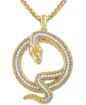 Men's Diamond Coiled Snake 22" Pendant Necklace (1/2 ct. t.w.) in Gold-Plated Sterling Silver