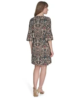 Tommy Hilfiger Women's Printed Tie-Neck Shift Dress