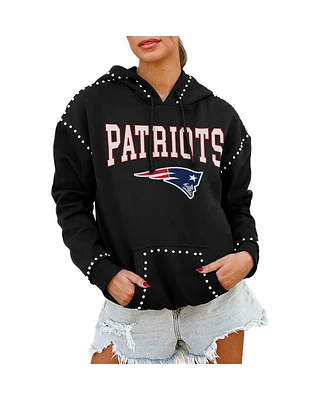 Gameday Couture Women's Black New England Patriots Catch the Vibe Studded Pullover Hoodie