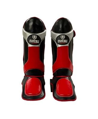 Invincible Shin Instep Premium Synthetic Leather Shin Guards For Muay Thai Mma Martial Arts Training Sparringblack Red Silver Durable Protection For Adults Teens Men Women