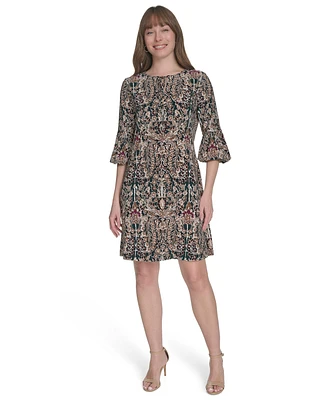 Tommy Hilfiger Women's Printed Tie-Neck Shift Dress