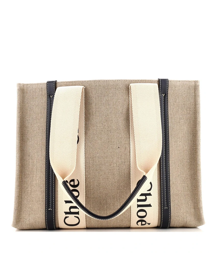 Pre-Owned Chloe Medium Woody Tote Canvas with Leather