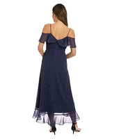 London Times Women's Printed Cold-Shoulder Ruffled Midi Dress