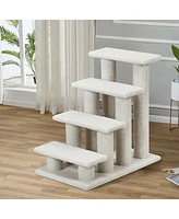 Sugift 24 Inch 4-Step Pet Stairs Carpeted Ladder Ramp Scratching Post Cat Tree Climber