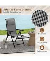 Gymax Folding Patio Chairs Set of 2 Lounge Chairs w/ 10-Level Adjustable Backrests