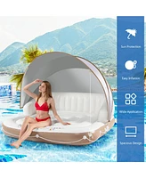 Gymax Floating Canopy Island Inflatable Pool Float Lounge Raft w/ Retractable Canopy