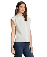 Jones New York Petite Drop Shoulder Button Front Top