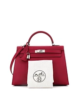 Pre-Owned Hermes Kelly 32 Handbag Red Epsom with Palladium Hardware