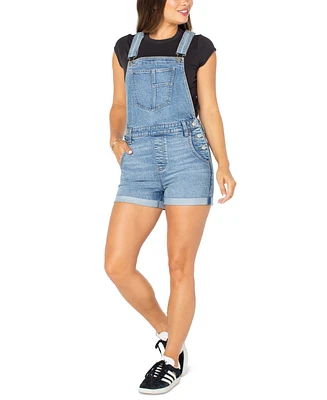 Celebrity Pink Juniors' Roll-Cuff Denim Short Overalls