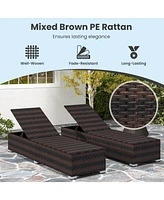 Gymax Outdoor Chaise Lounge w/ Long Seat Cushion Heavy-Duty Metal Frame