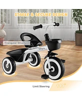 Toddler Tricycle with Adjustable Seat and Storage Baskets for 1.5-5 Years Old-White