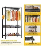 Bedroom Clothes Rack,Freestanding Garment Rack with Shelves,Rod,Side Hooks,Max Load 120KG,Adjustable Metal Clothing Racks for Hanging Clothes,Coats Cl