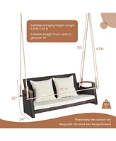 Gymax 2-seater hanging swing porch swing Pe wicker swing outdoor hanging swing garden poolside