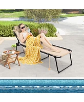 Gymax Patio Folding Chaise Lounge Portable Lay Flat Reclining Chair w/ 4-Level Backrest Side Pocket