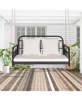 Gymax Wicker Porch Swing 2-Person Outdoor Patio Hanging Chair w/ Cushions