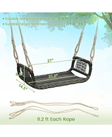 Gymax 1-Person Rattan Porch Swing Single Swing Chair Bench w/ Hanging Hemp Ropes Outdoor