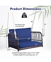 Gymax Patio Rattan Porch Swing Single Person Hanging Seat w/ Seat & Back Cushions Backyard