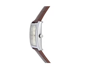 Peugeot Men's 30X40mm Silver Tank Shape Watch with Textured Dial Brown Leather Strap