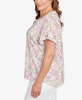 Hearts Of Palm Plus Embellished Garden Print Slub Top