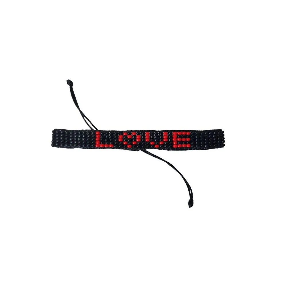 Love Hand Beaded Bracelet | Red and Black Glass Beads