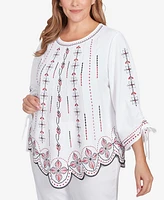 Ruby Rd. Plus Embroidered Bali Tie Sleeve Top