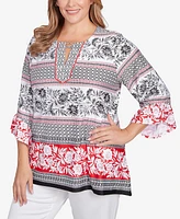 Ruby Rd. Plus Tropical Stripe Puff Print Top