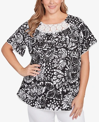 Ruby Rd. Plus Batik Island Paisley Lace Neck Top