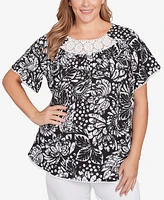 Ruby Rd. Plus Batik Island Paisley Lace Neck Top