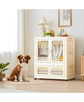 Stackable Storage Bins, Plastic Collapsible Storage Containers with Doors, Wheels and Hanging Rods, Large Lidded Closet Organizers Cabinet for Home Of