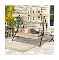 2-Seat Outdoor Convertible Swing Chair with Flat Bed and Adjustable Canopy
