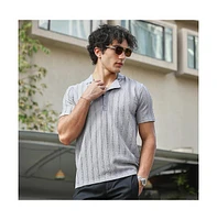 Campus Sutra Men's Coin Grey Wicker-Tactitle Polo T-Shirt
