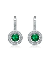 White Gold Plating with Green Cubic Zirconia Drop Earrings